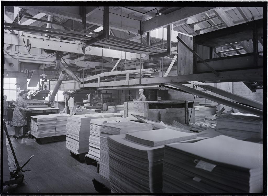 Paper stacks, Coulls Somerville Wilkie, Crawford Street, Dunedin