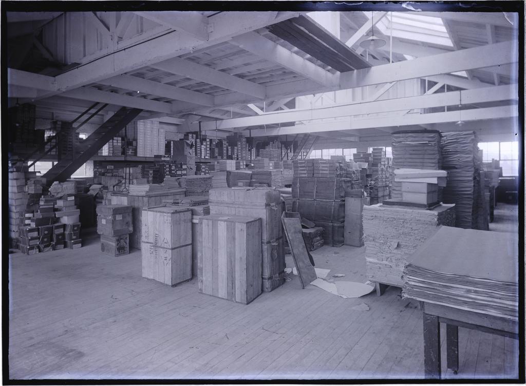 Crates, packages, and paper stock, Coulls Somerville Wilkie, Crawford Street, Dunedin