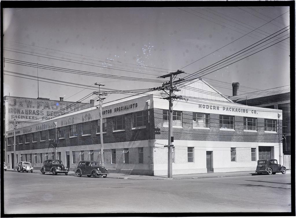 Packaging department building, Coulls Somerville Wilkie, corner of St Andrew and Cumberland streets, Dunedin