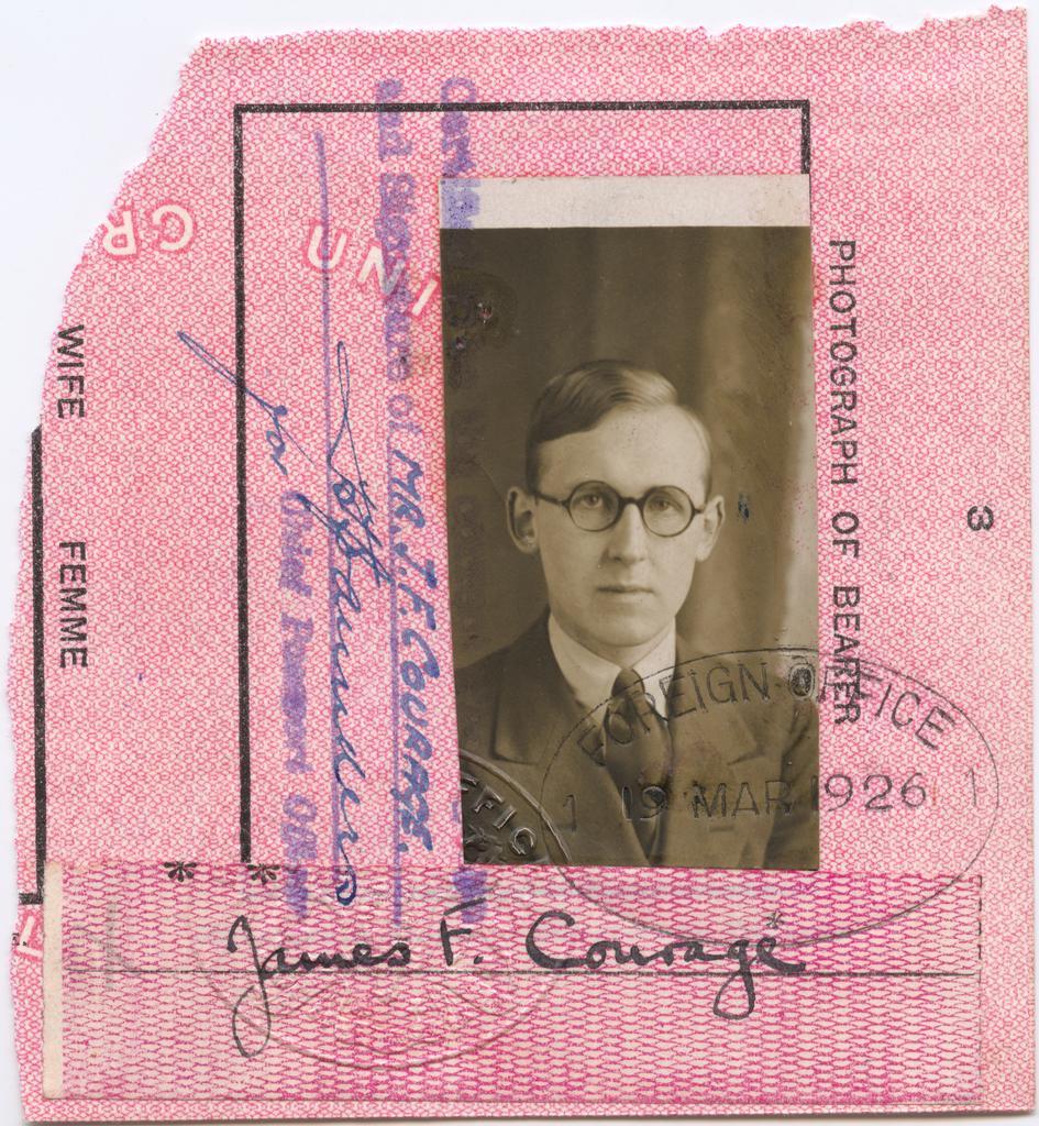 Photograph page from James Courage's passport