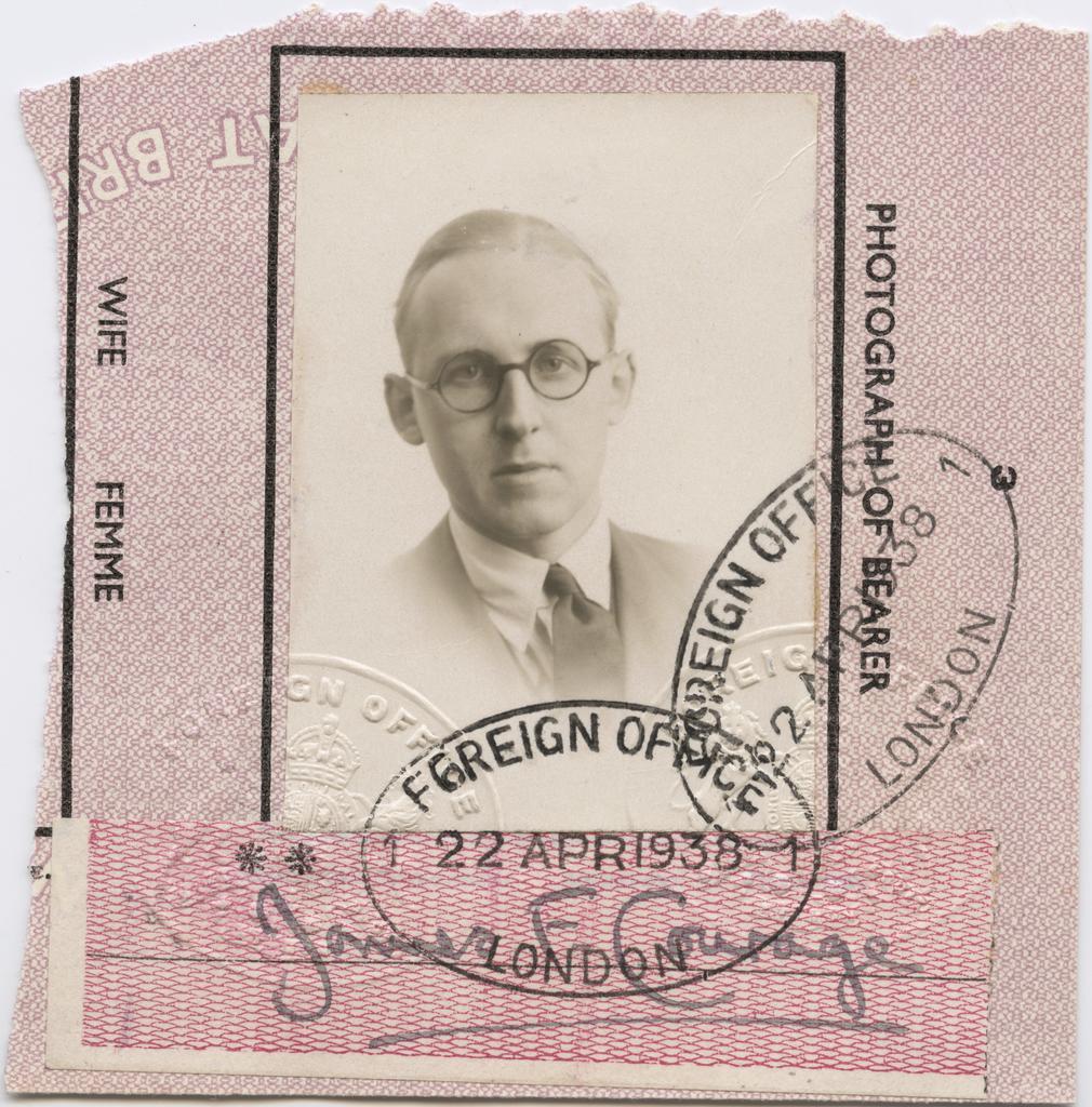Photograph page from James Courage's passport