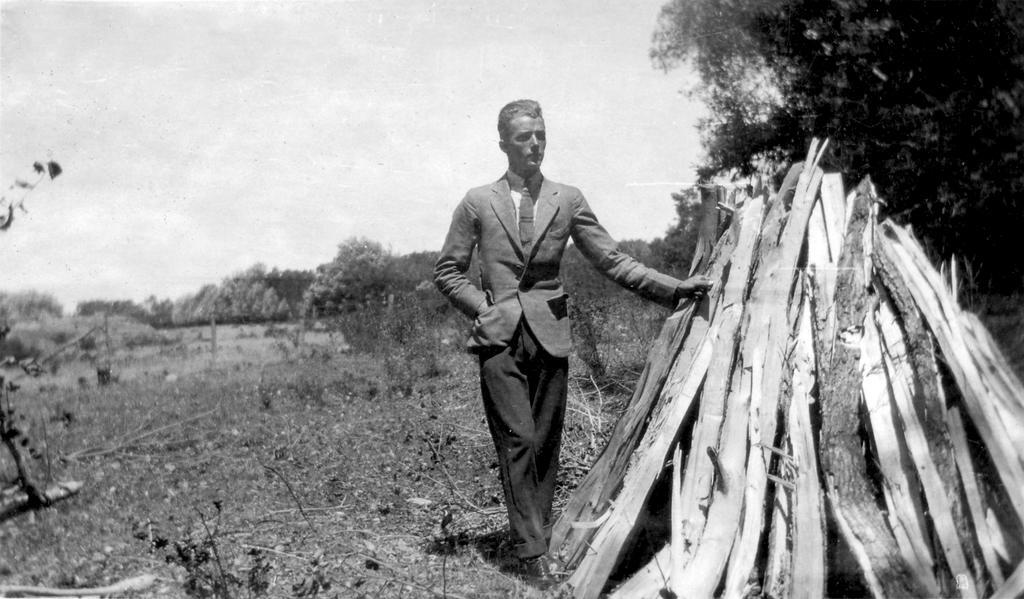 Man next to wood pile