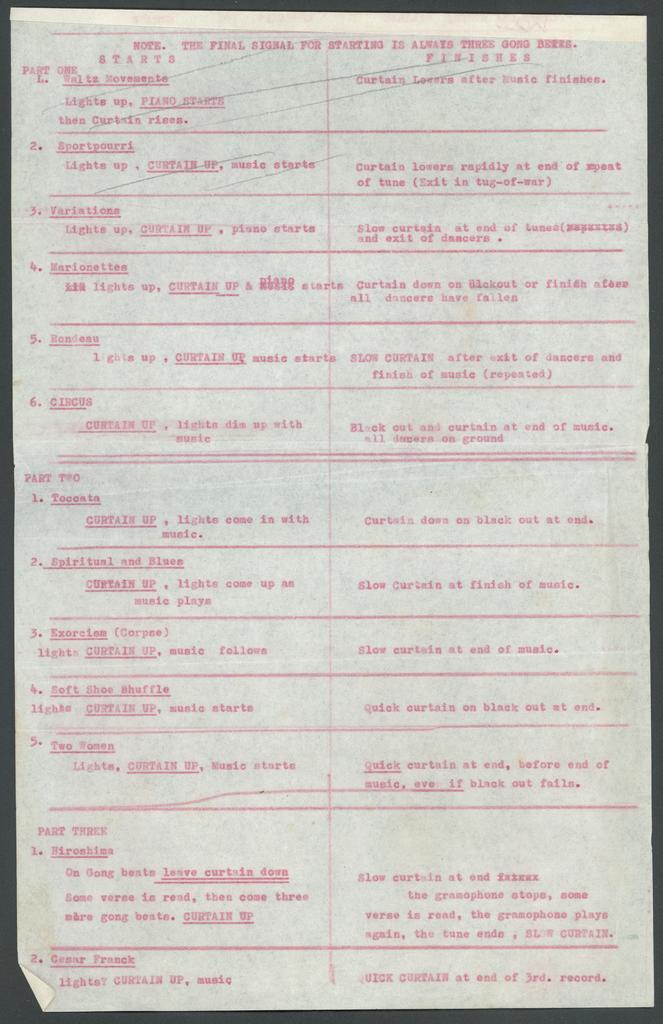 Notes for starting and finishing dance performances