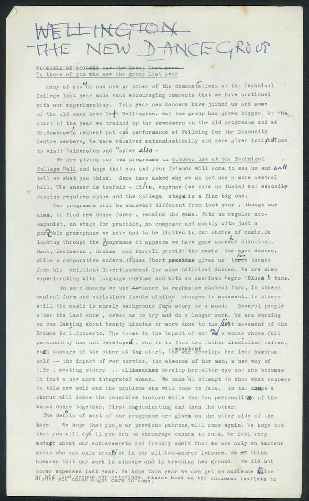 Information about the New Dance Group and new programme