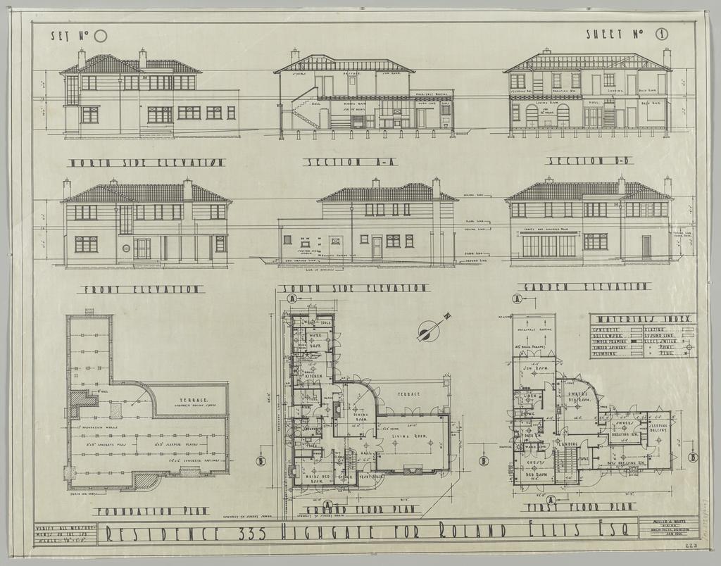 No. 223. Roland Ellis, plans for residence, 335 Highgate, Dunedin. Sheet 1.