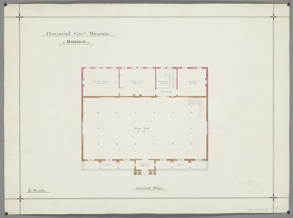 No. 559. [Otago Museum], plans for Provincial Government Museum, Great King Street, Dunedin, David Ross architect. Ground plan centre portion only.