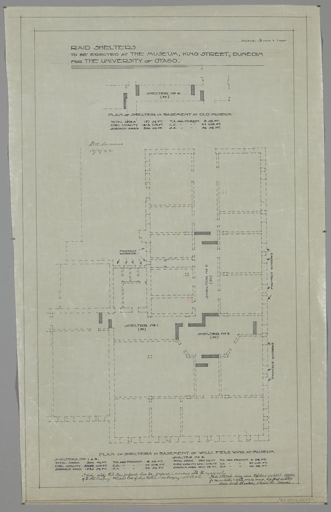 No. 559. Otago Museum, plans for alterations and additions to museum, Great King Street, Dunedin. Raid shelters.