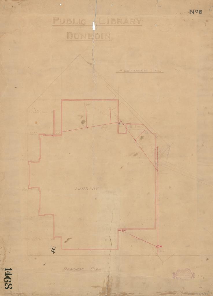 No. 668. Dunedin Public Library, plans for library, Moray Place, Dunedin, Crichton &amp; McKay architects. Drainage plan.