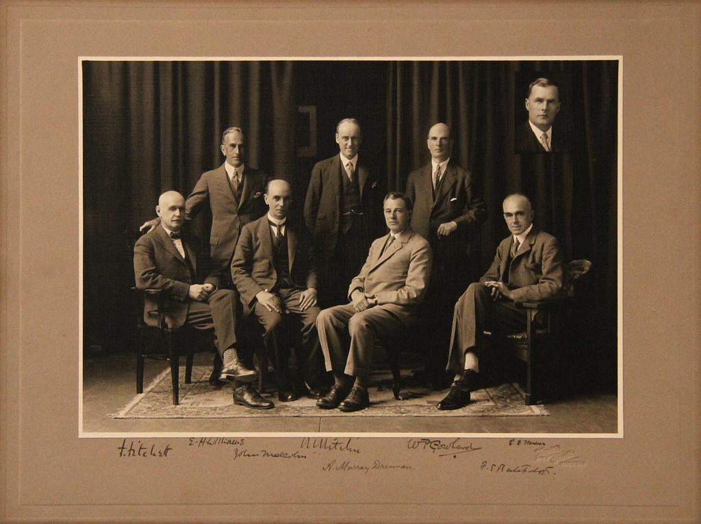 F.W. Fitchett, E.H. Williams, John Malcolm, M. [?] Mitchie, A. Murray Drennan, W.P. Gowland, C.E. Hercus, and F.S. Batchelor