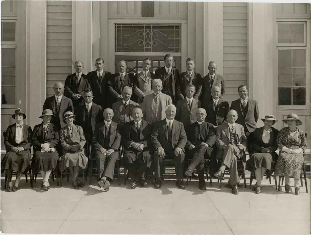 'Official group at first morning assembly, King's High School'