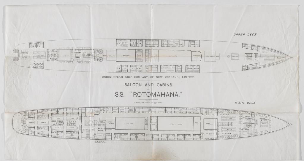 Plan of saloon and cabins, Rotomahana