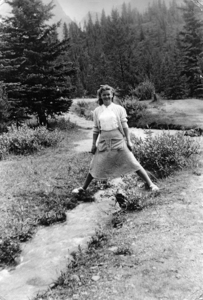 Louise Sutherland with 'one foot in British Columbia, one in Alberta!'