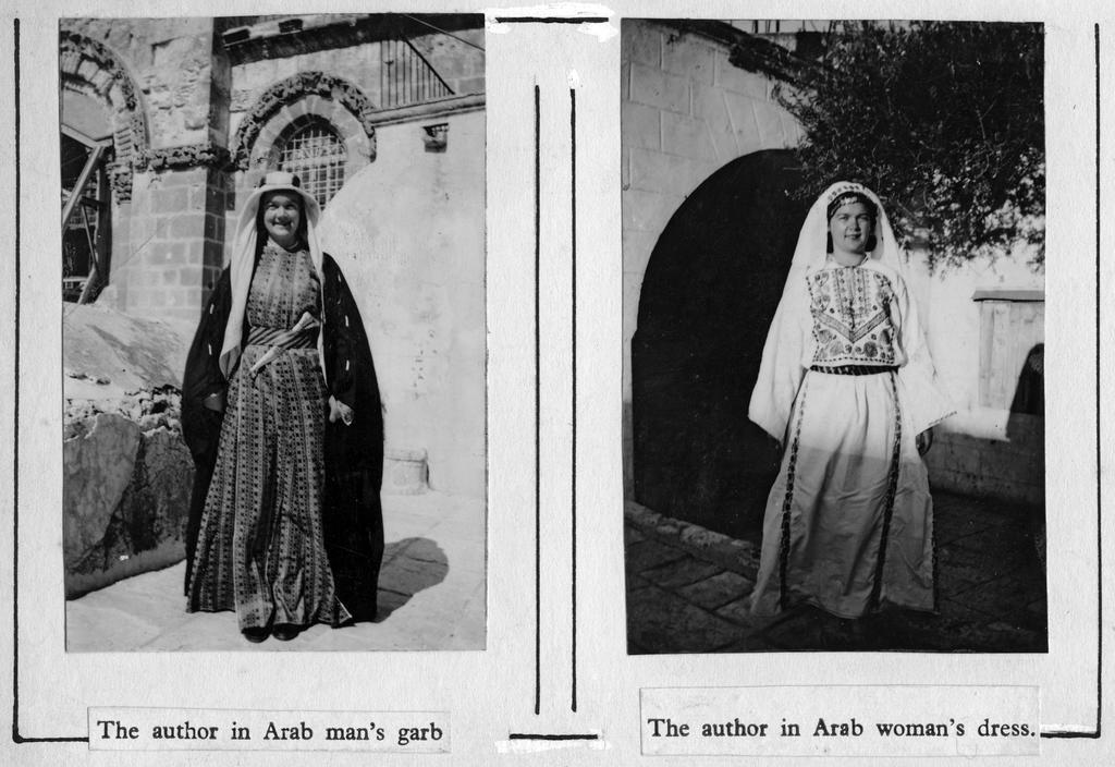 'The author [Louise Sutherland] in Arab man's garb' and 'The author in Arab woman's dress'