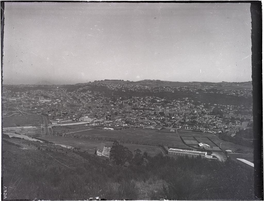 View looking south-west over Logan Park and Dunedin City