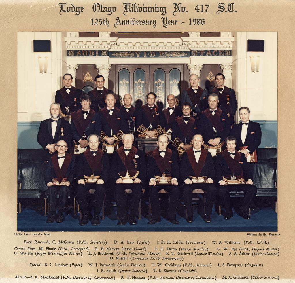 Lodge Otago Kilwinning No. 417 S.C, 125th Anniversary Year