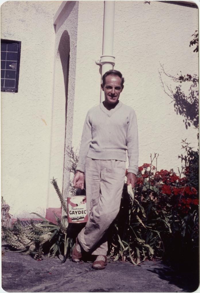 Keith Hulme with 'Gaydec' paint can