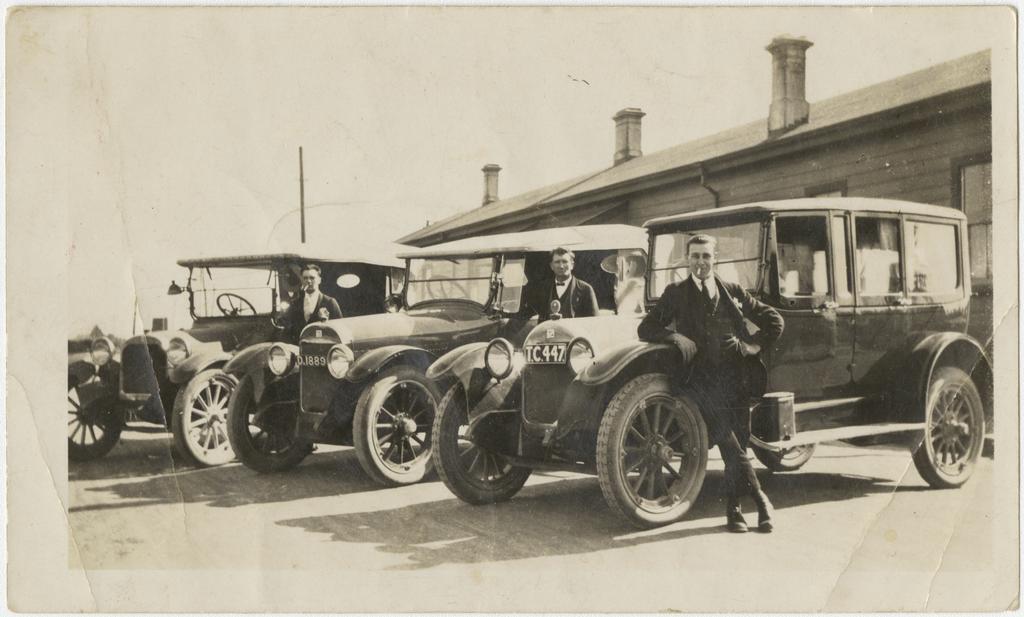 Taxi drivers outside Mosgiel railway station