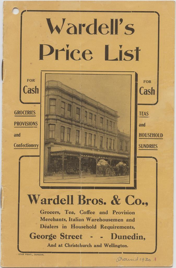 Cover page of Wardells price list