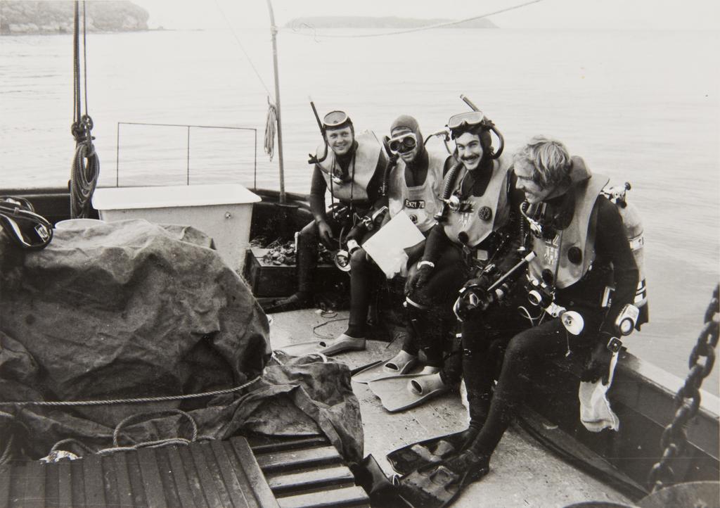 Kim Westerskov, John Witman, Mark Forndorfe and Kim Walsh on a diving expedition to Stewart Island