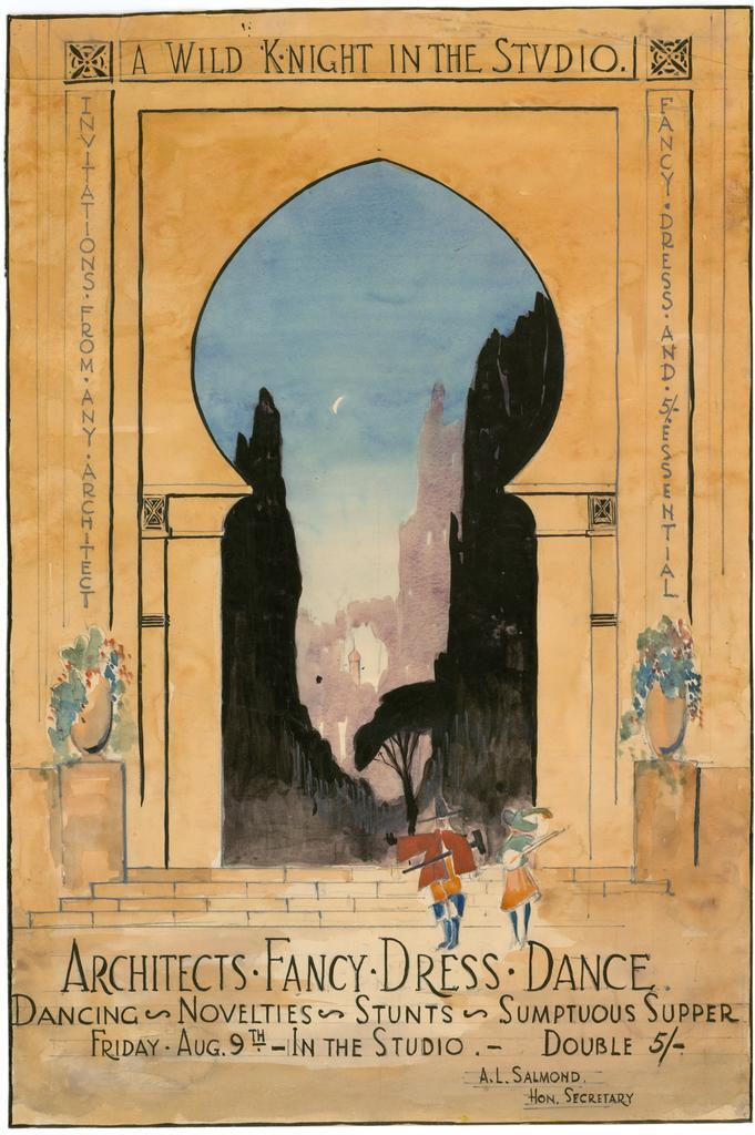 Poster for 'A Wild Knight in the Studio', architects' fancy dress dance