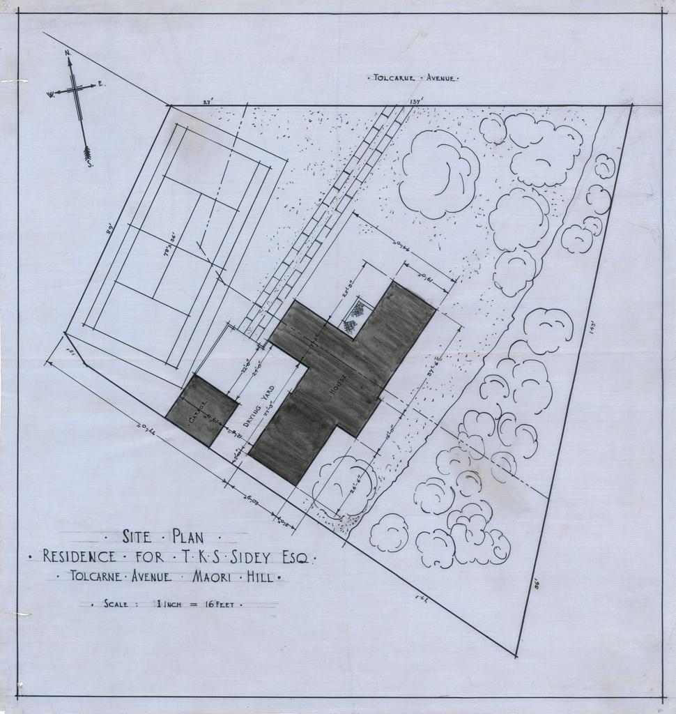 T.K.S. Sidey, plan for residence, Tolcarne Avenue, Maori Hill, Dunedin. Salmond &amp; Salmond architects. Site plan.