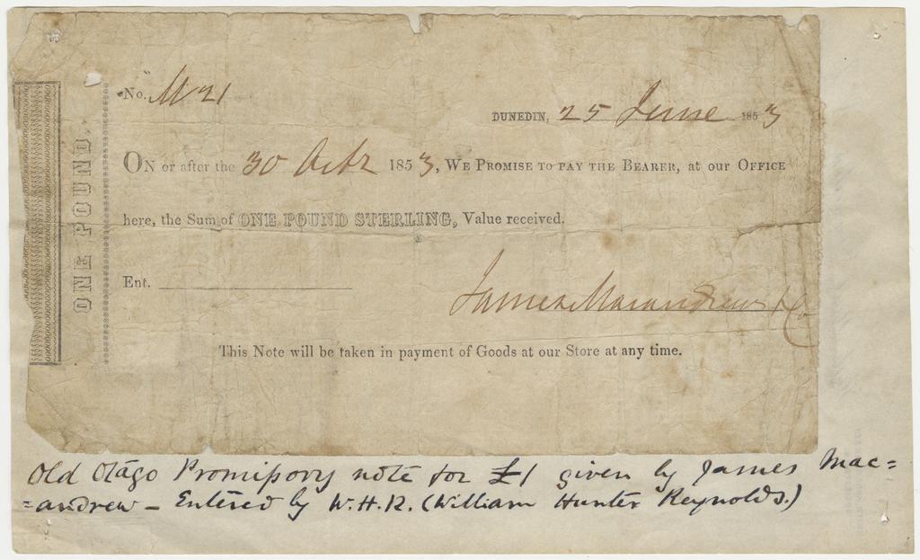James MacAndrew &amp; Company : One pound promissory note