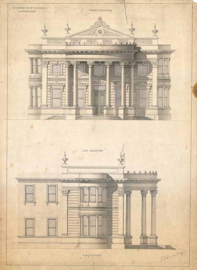 Norman Wood, plans of residence, Ravensbourne, L. Boldini architect
