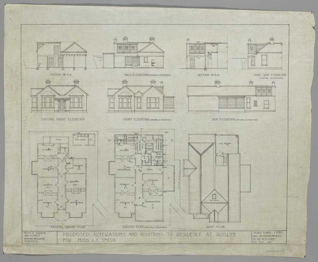 Miss L.E. Smith, plan for alterations and additions to residence, Hart Street, Roslyn