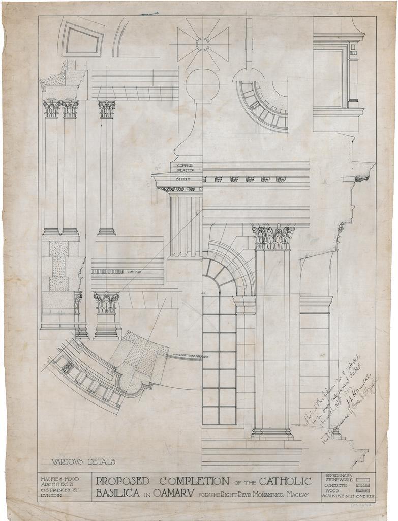 Details plan for completion of the Catholic Basilica, Oamaru