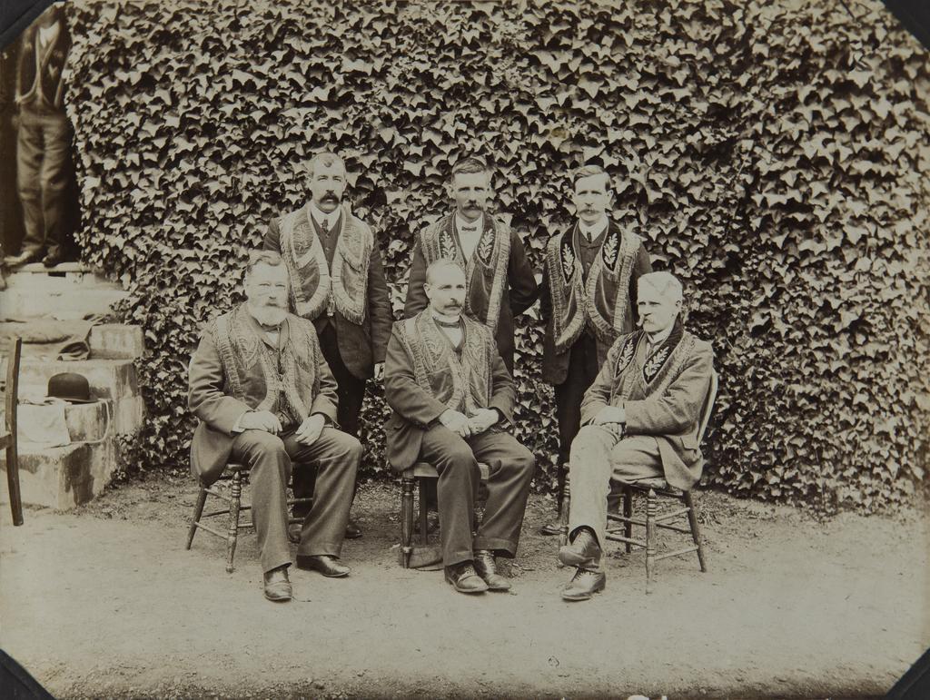 Six men wearing United Ancient Order of Druids regalia