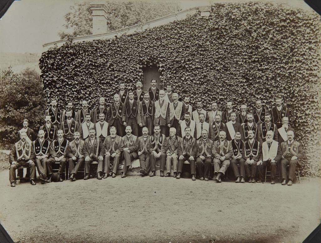 Large group of men wearing United Ancient Order of Druids regalia