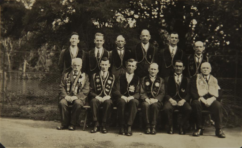 Group of men wearing United Ancient Order of Druids regalia