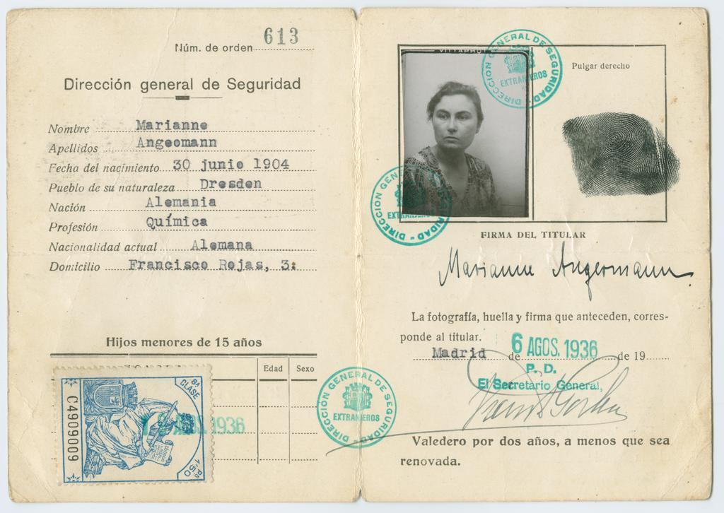 Identify card of Marianne Angermann
