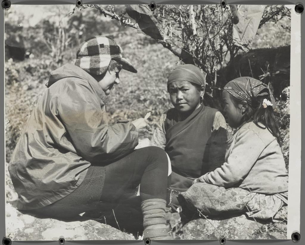 Mavis Davidson playing "Doctor" in the Himalaya [Mountains] Jan 1972; taken by Graeme Anderson'