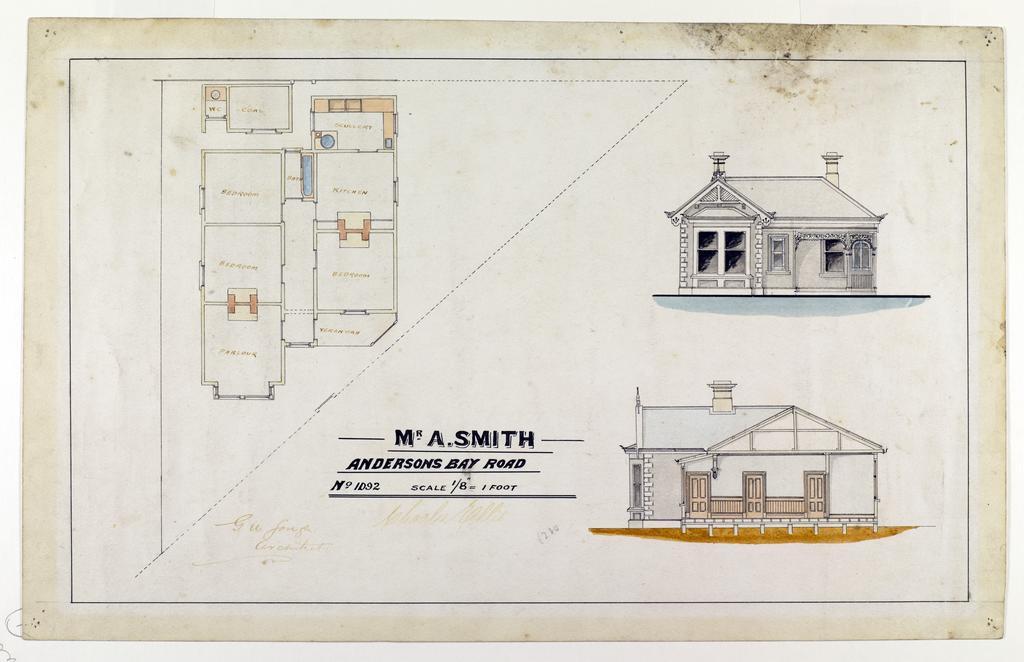 Plan of residence for Mr A. Smith, Andersons Bay Road, no.1092, G.W. Gough architect