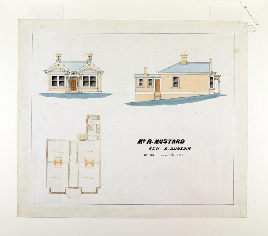Plan of residence for Mr R. Mustard, Kew, S. Dunedin, no.1112, G.W. Gough architect