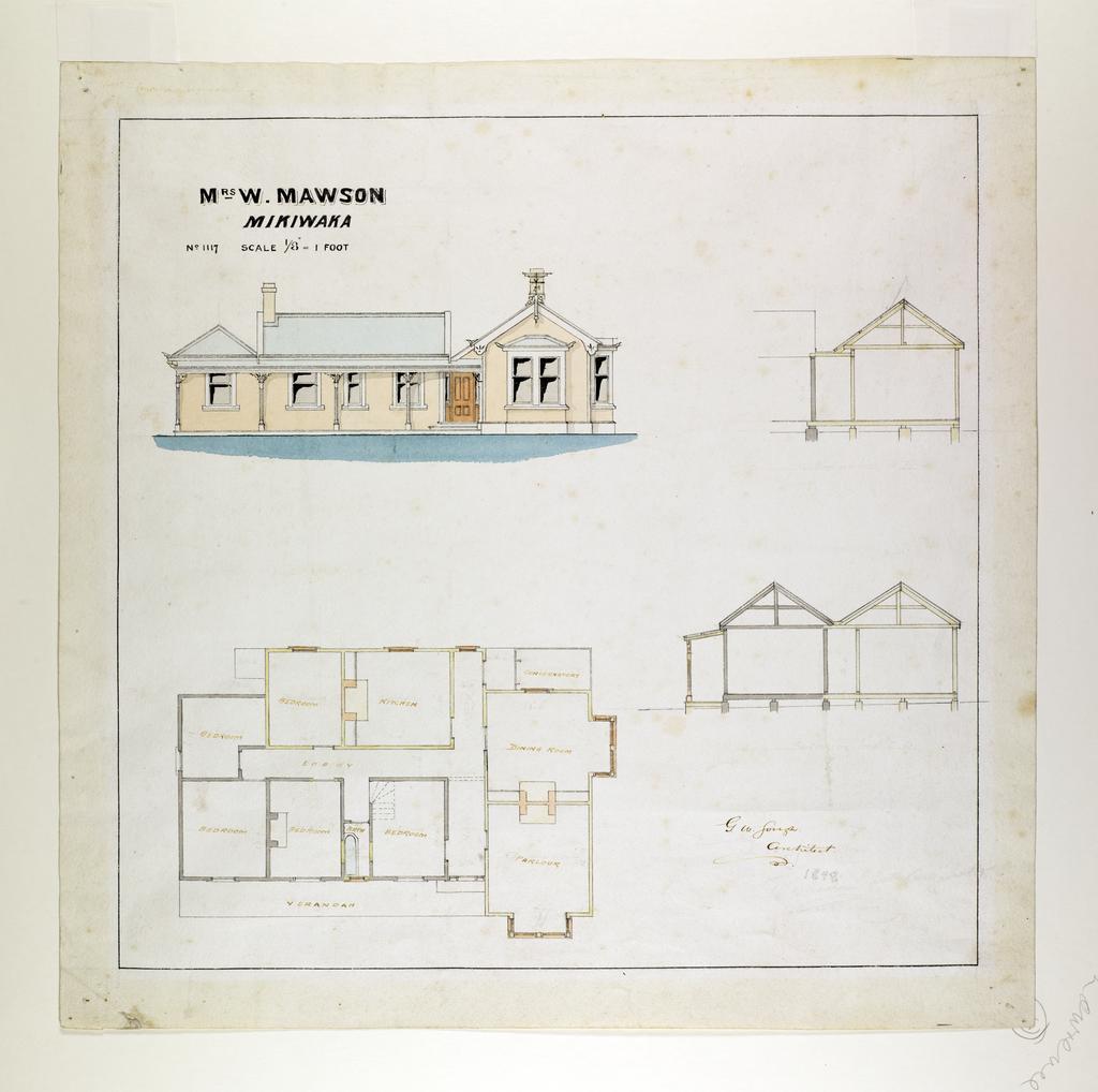 Plan for additions to residence for Mrs W. Mawson, Mihiwaka, no.1117&nbsp;, G.W. Gough architect