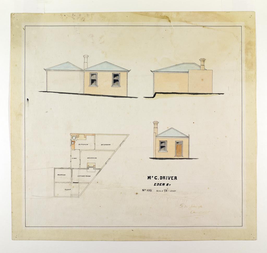 Plan for shop and dwelling for Mr G. Driver, Eden Street, [Dunedin], no.1135, G.W. Gough architect