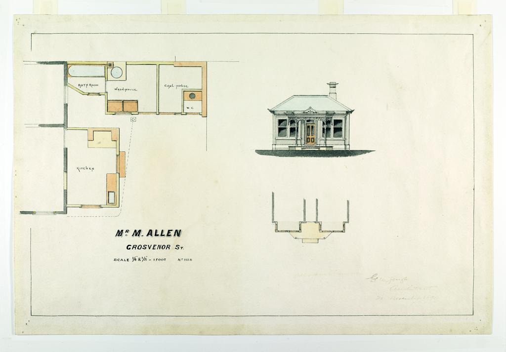 Plan for additions to residence for Mr M. Allen, Grosvenor Street, [Dunedin], no.1158, G.W. Gough architect