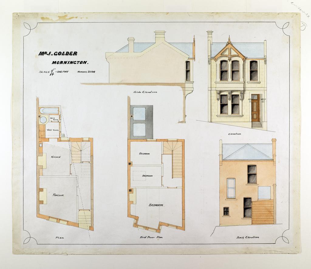 Plan for residence for Mr J. Golder, Mornington, no.2098