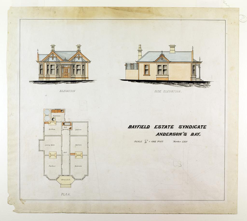 Plan for residence for Bayfield Estate Syndicate, Andersons Bay, no.2120, G.W. Gough architect