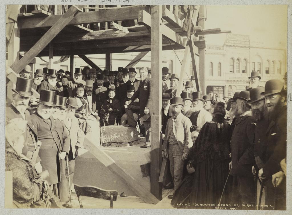 Laying foundation stone Dr Burns' Memorial