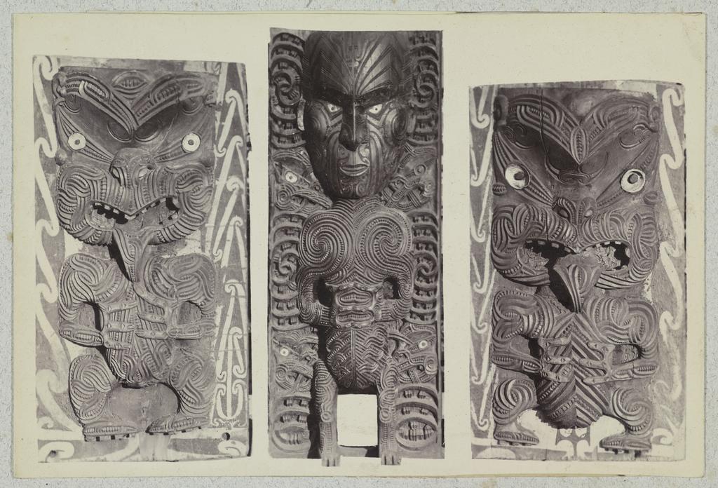 Three Māori carved wall panels