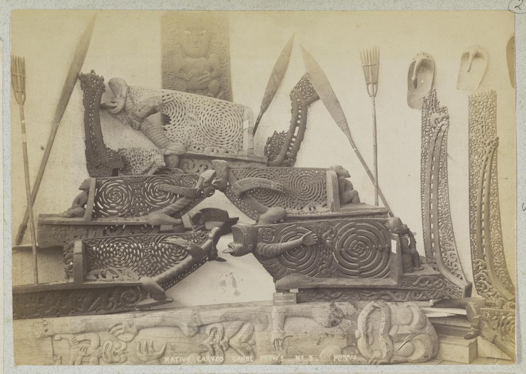 Native carved canoe prows