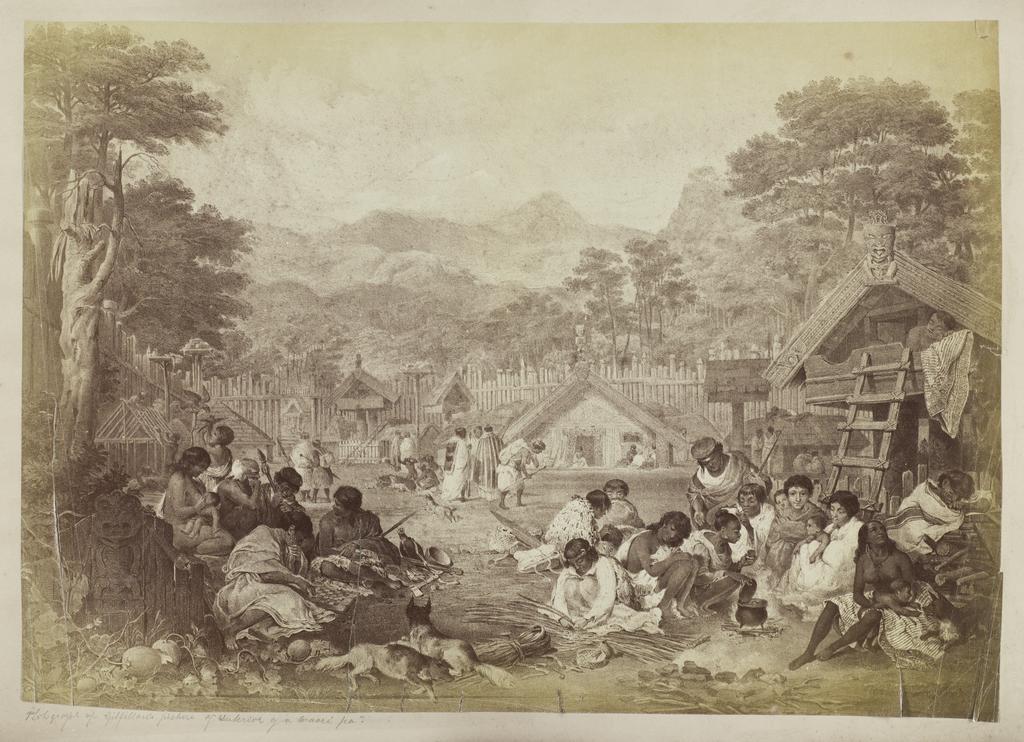 Interior of a Native Village or "Pa" in New Zealand