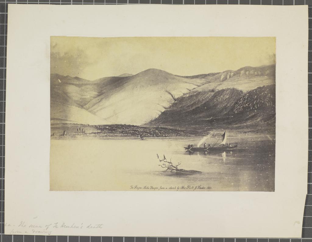 Te Rapa Lake Taupo, from a sketch by the Reverend John Kinder