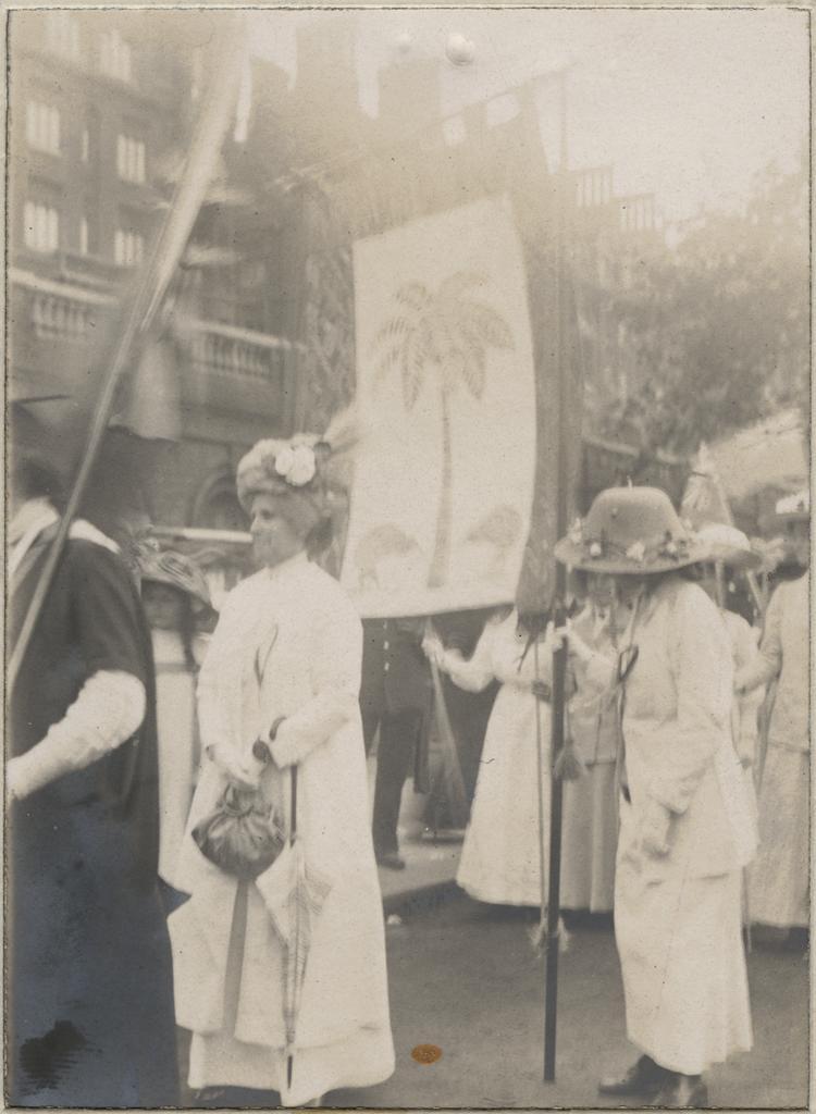 Lady Anna Stout in a suffragette procession in London