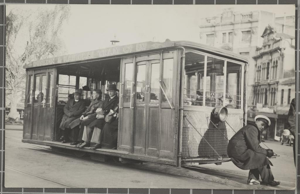 Dunedin City Corporation tram in the Octagon