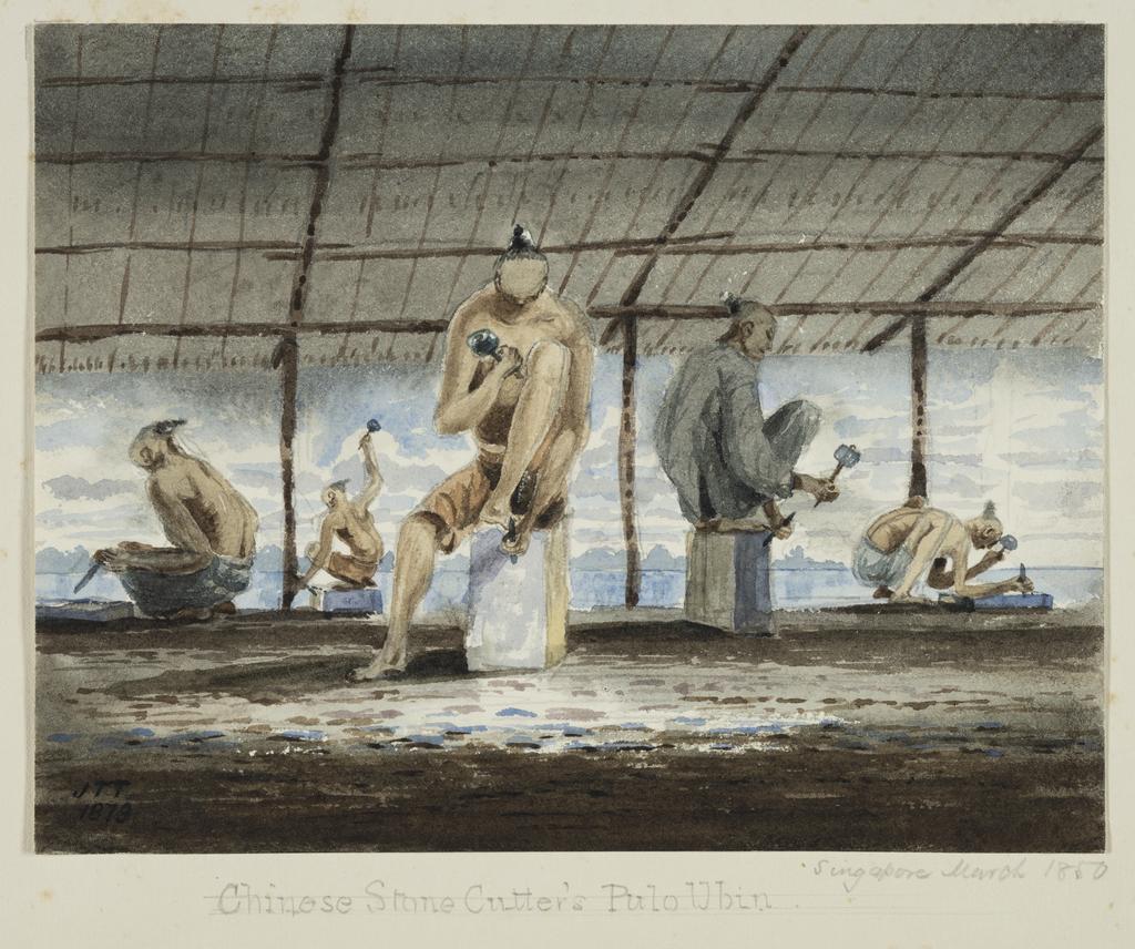 Chinese stone cutters, Pulo Ubin. Singapore, March 1850