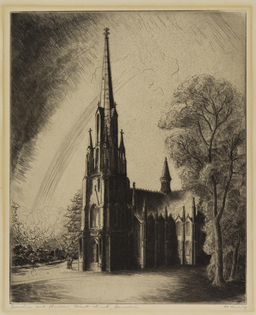 Sunshine and shadow, First Church, Dunedin